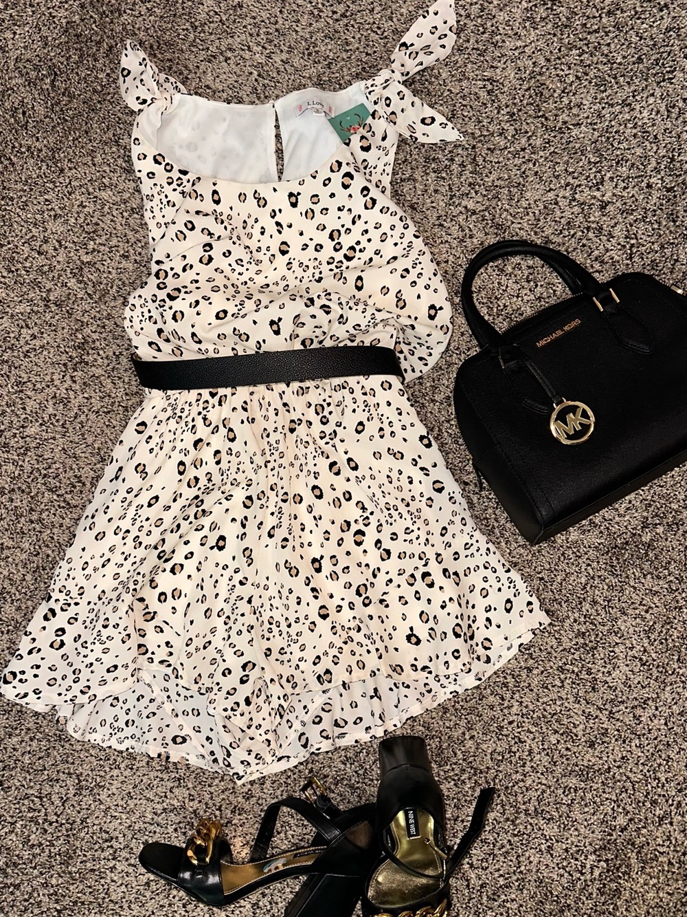NWT- L Love- Cream Leopard-Print Tie-Shoulder Jumpsuit